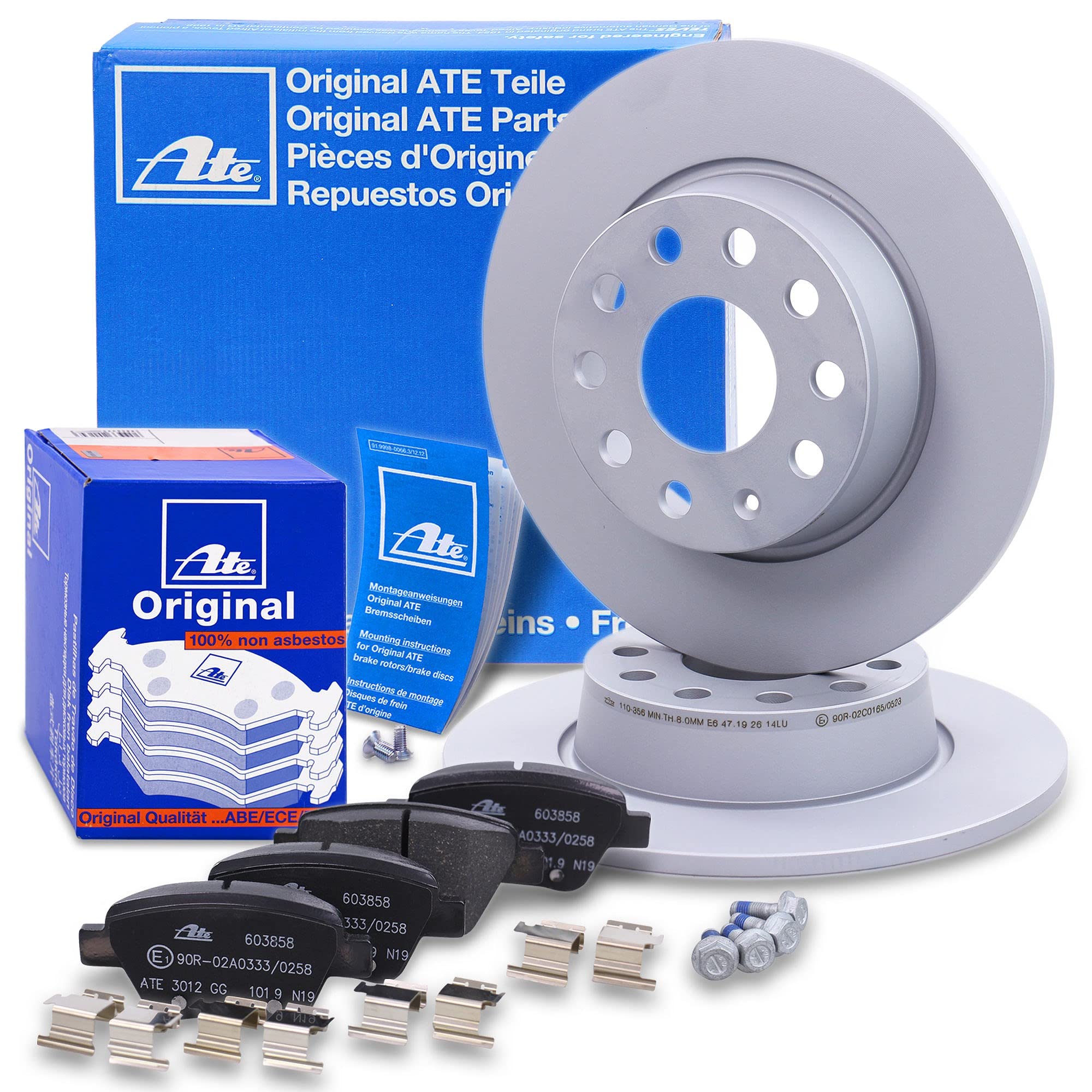 ATE Set di freni asse posteriore incl. dischi freno posteriori ¯ 272 mm completi e pastiglie freno posteriori Compatibile con AUDI, SEAT, SKODA, VW BEETLE, GOLF, SCIROCCO, TOURAN