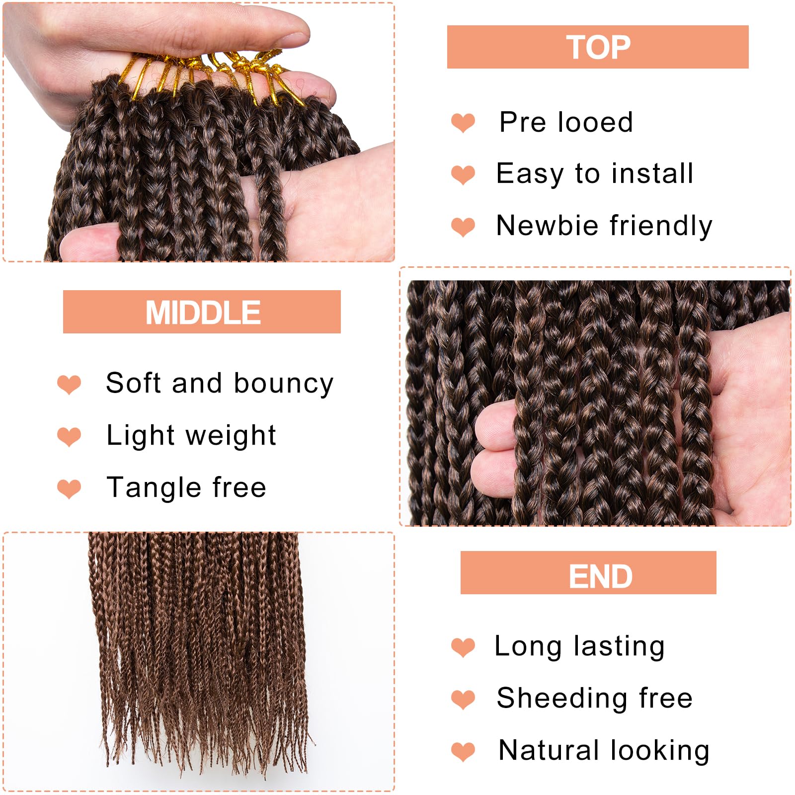 Mscat 8 Packs 18 Inch Box Braids Crochet Hair Pre-looped Knotless Medium 3X Braids 144 Strands Synthetic Crochet Hair for Women (T30#) - Image 3