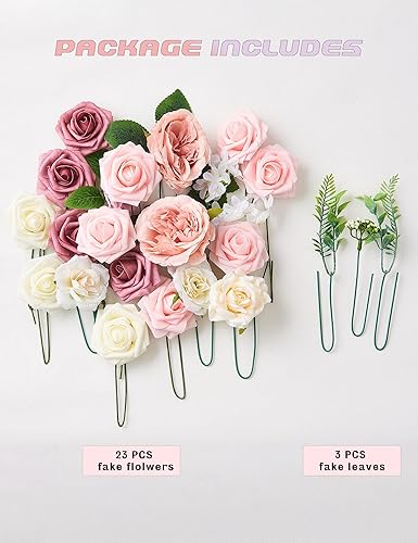 Miniatura 2 de Combinación de flores artificiales, decoración del día de San Valentín, flores falsas de seda con hojas y tallos para bricolaje, ramos de boda,