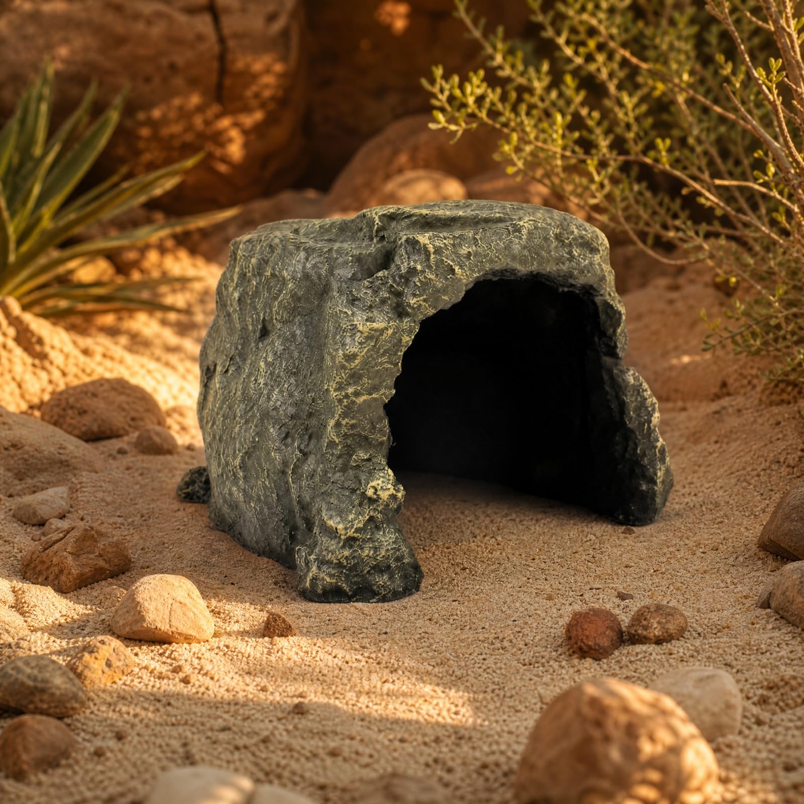 Qianly Grotta Decorativa con Base Stabile Basso Profilo Grotta di Roccia Simulata Facile da Posizionare per Terrario