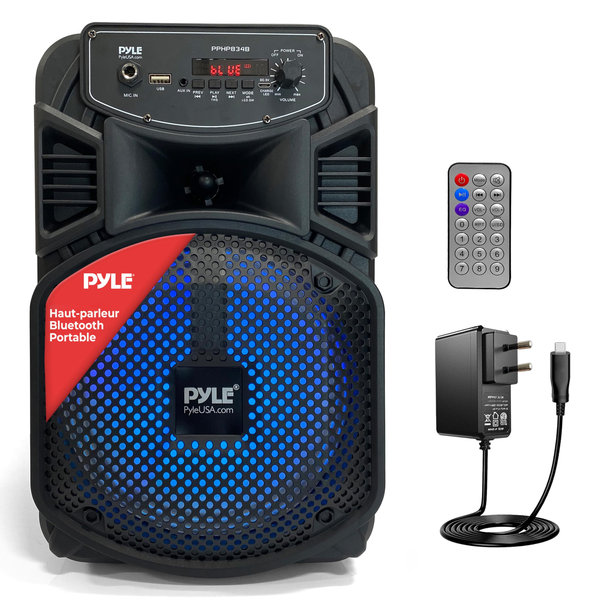 Pyle Enceinte Bluetooth Puissante -300W Enceinte Sono Portable Extérieure/Intérieur Rechargeable avec Caisson de Basses, Tweeter, Entrée Microphone, lumières de fête, MP3/USB, Radio, télécommande