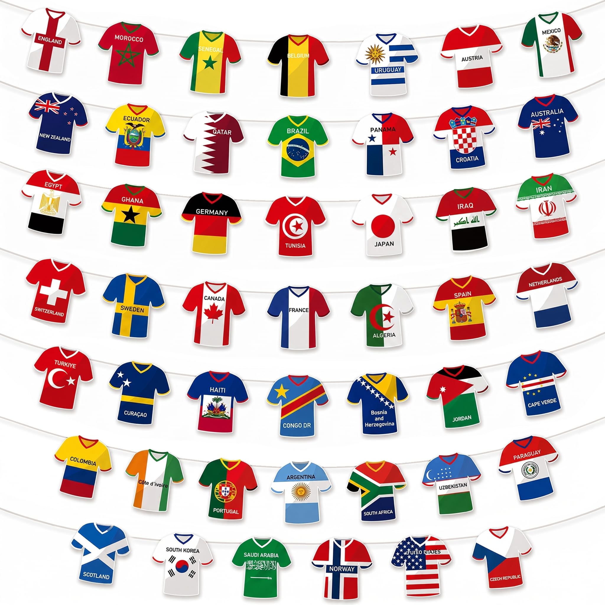 For 2026 World Cup Decorations Banner Jersey Flags, Premium Reusable Wold Cup Decor, 2026 Footbal World Cup Garden Wall Decor for Home Pub, Party Banners For Footbal (World Top 48 Teams)