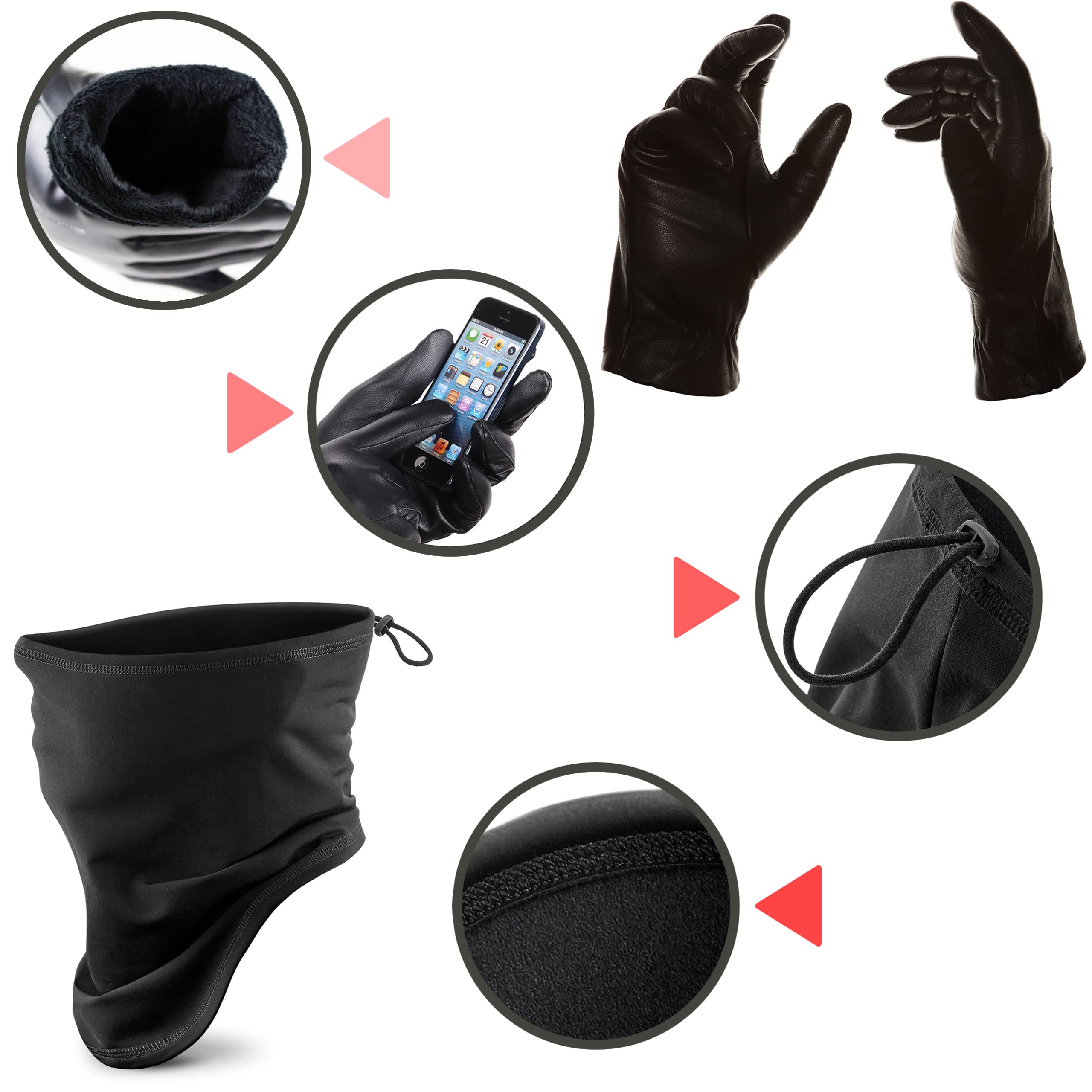 AL Kit Coprigambe Scooter Universale Impermeabile con Imbottitura Termica + Scalda Collo Invernale + Guanti Touch Screen, Antipioggia, Antivento, Invernale, Compatibile con Scooter e Moto