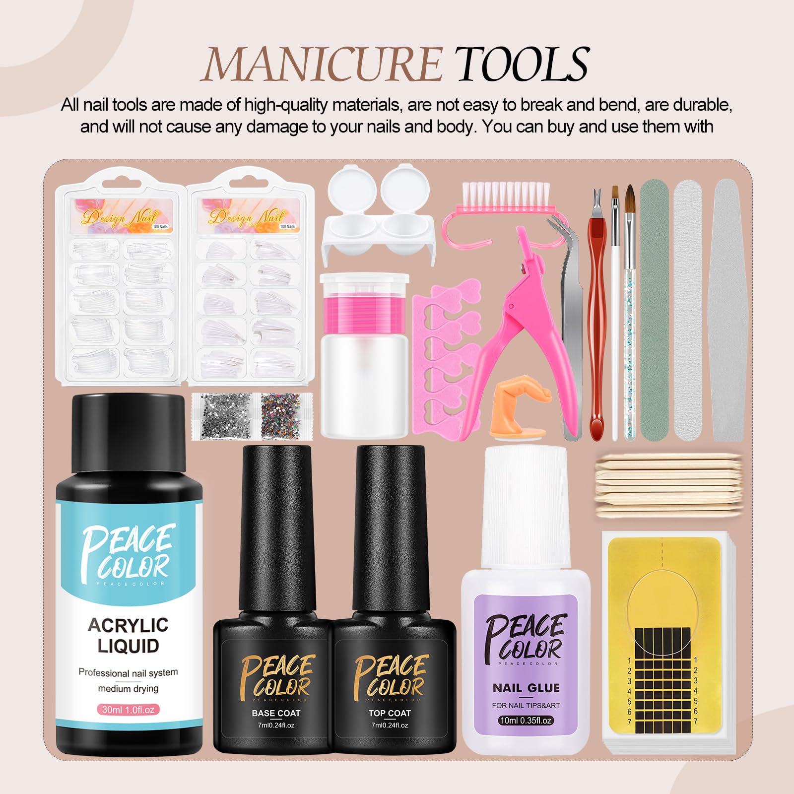 Peacecolor Semipermanente Kit Polvo Acrilico para Uñas de Colores con Suministros De Uñas Acrílico Uñas Set Con Luz UV Kit Acrilico Uñas Extensión Uñas Acrilicas Kit Completo Principiantes