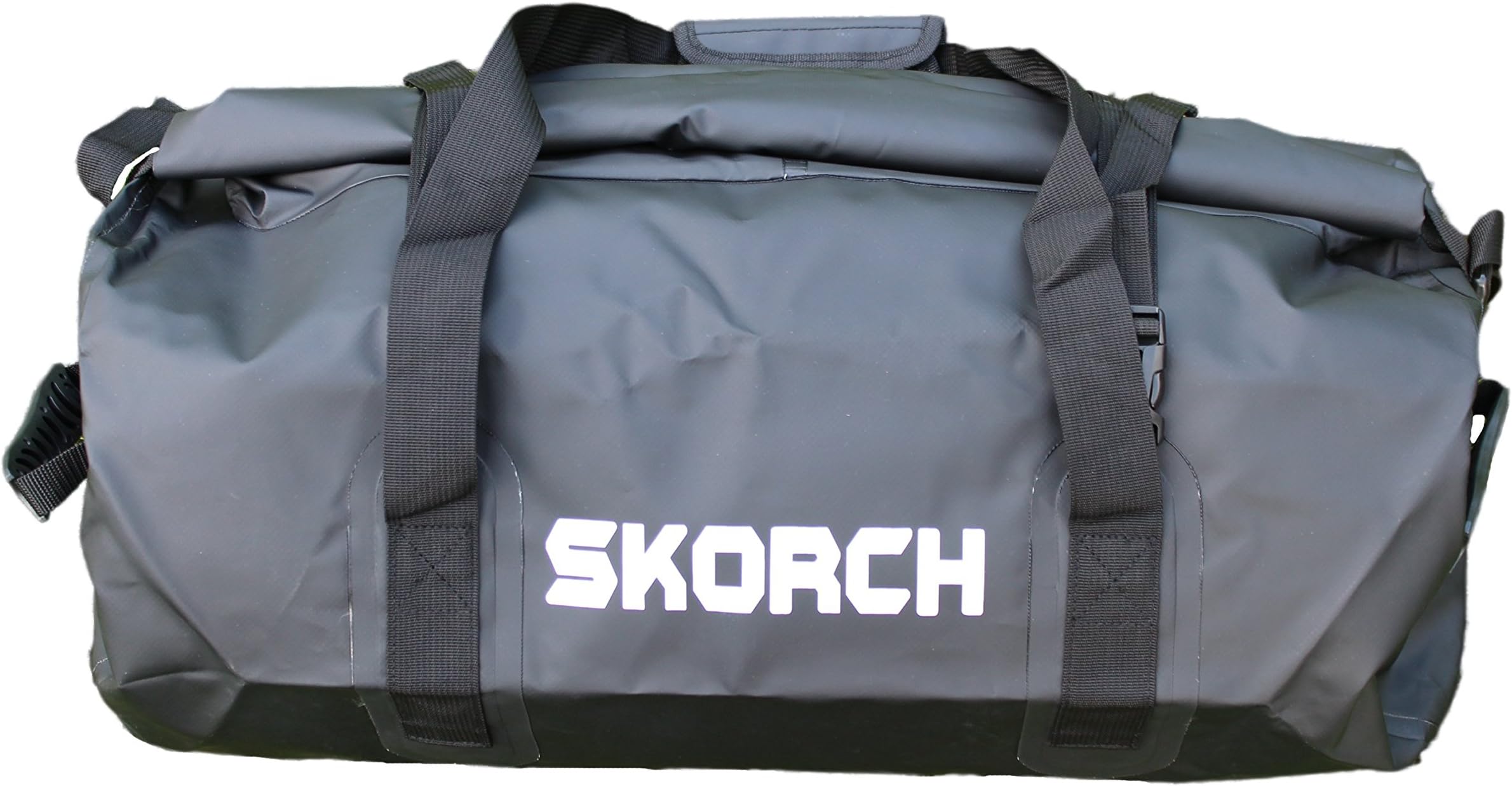 SKORCH Waterproof Backpack Dry Bag With Comfortable Black Padded Shoulder Straps Beach, Kayak, Paddle Board, Camping, Sailing and Skiing. (Black Waterproof Duffel Bag, Waterproof Duffel Bag 30 x 58cm)