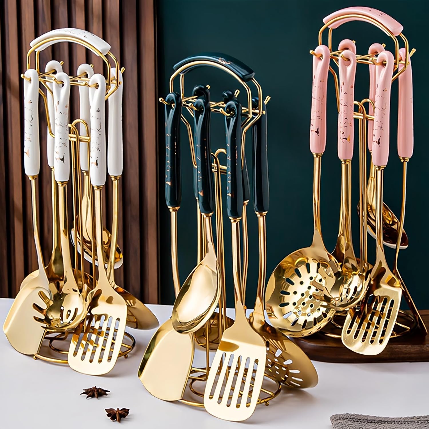 キッチンツールセット ステンレス製 調理用ヘラ 収納調理器具 ラック 調理器具 キッチンツールセット 壁掛けキッチンツール ラグジュ