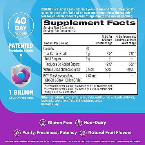 Miniatura 4 de Gomitas Digestive Advantage Daily Probiotic para la salud digestiva e intestinal, para hombres y mujeres (botella de 80 unidades), sabor a fruta