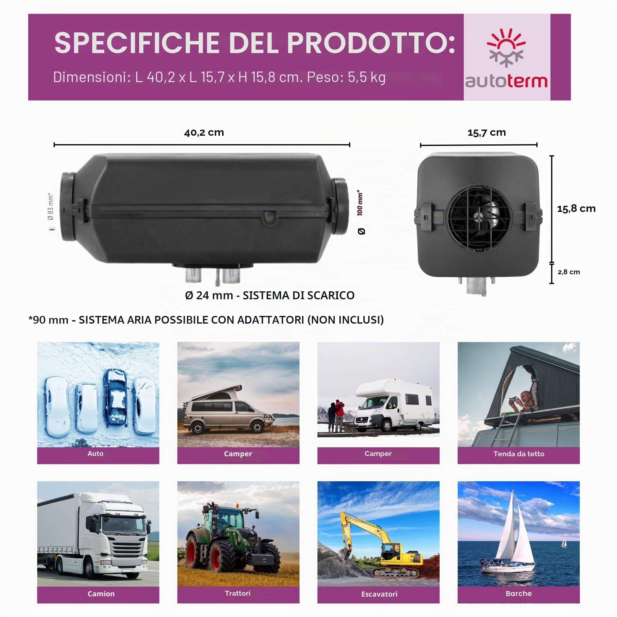 Autoterm Air 4D 4KW 12V Riscaldatore diesel ausiliario ad aria con unità di controllo LED Comfort Control e pompa del carburante silenziosa per veicoli KFZ auto PKW camion camper campervan barca