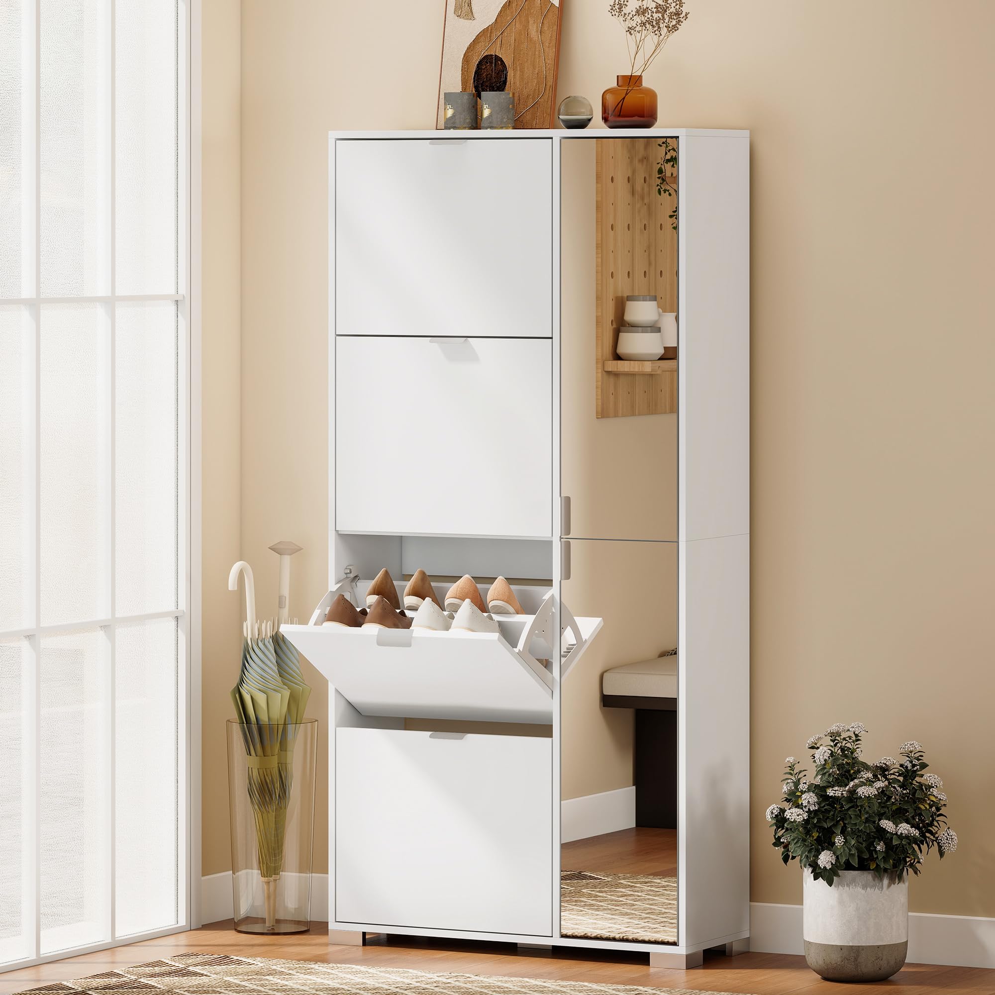 HOMCOM Zapatero Estrecho 16 Pares 82x30x168 cm Blanco