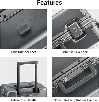 LEVEL8 20/24 Inch Zipperless 2 Piece Luggage Sets with Aluminum Frame, Lightweight Hard Shell Suitcases with Spinner Wheels, Metal Travel Luggages with Double TSA Locks, Grey