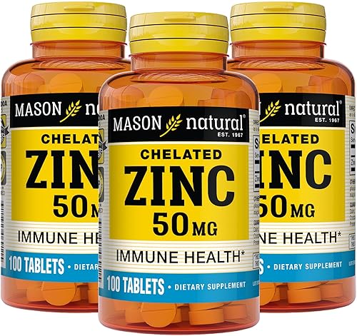 Mason Natural Zinc 50 mg, apoya la función inmune y la salud antioxidante, 100 tabletas, paquete de 3