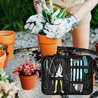 15 Piece Succulent Bonsai Gardening Tool Kit with Storage Bag Hand Rake Shovels Scissors Pruning Shears Bonsai Wire Tweezers