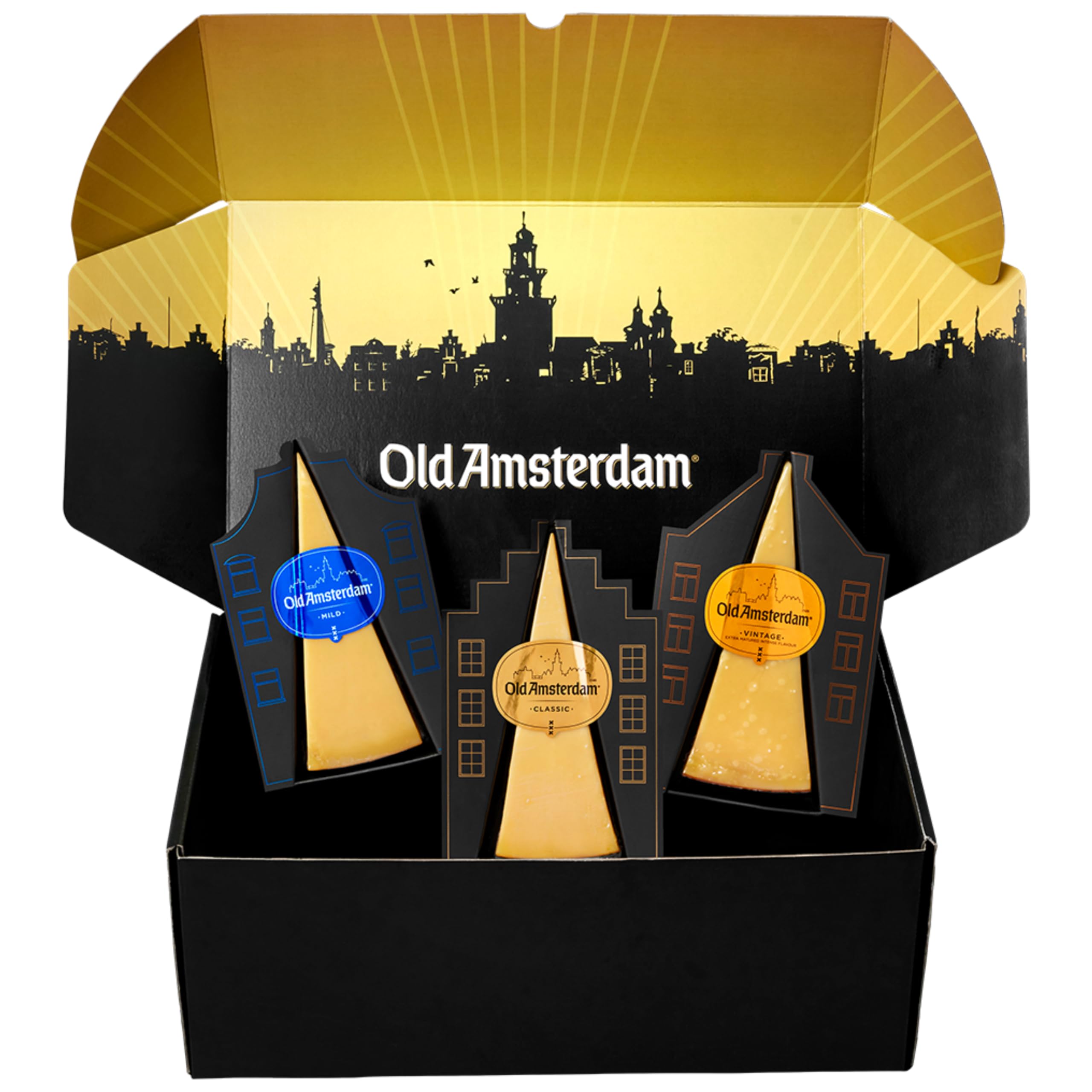 Old Amsterdam 3er-Set Geschenkpaket Boote 3 x 300 Gramm Käse Mild Klassisch Vintage Weihnachtspaket Luxus Geschenkset