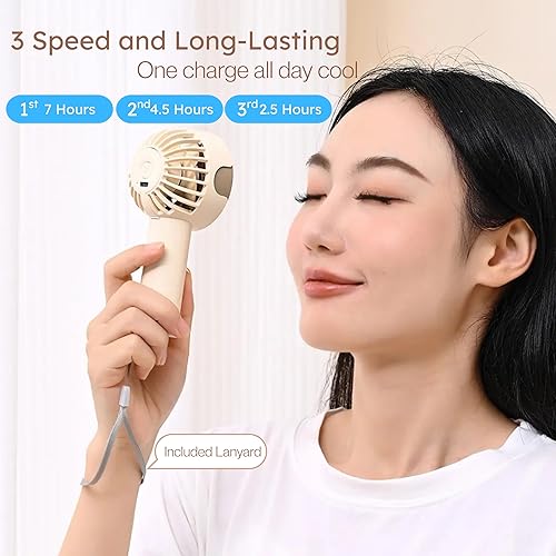 Miniatura 4 de Mini ventilador de mano portátil recargable, 3 velocidades de refrigeración personal USB, ventilador de viaje ligero de bolsillo para verano,