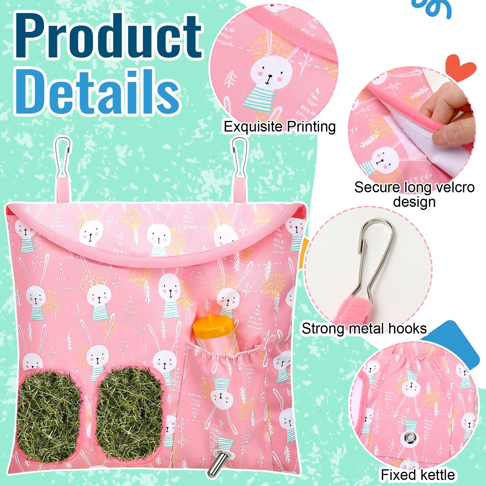 UPINS 2 Pack Hay Bag for Rabbits 2-Hole Hanging Hay Feeder Guinea Pig Hay Bags - Image 3