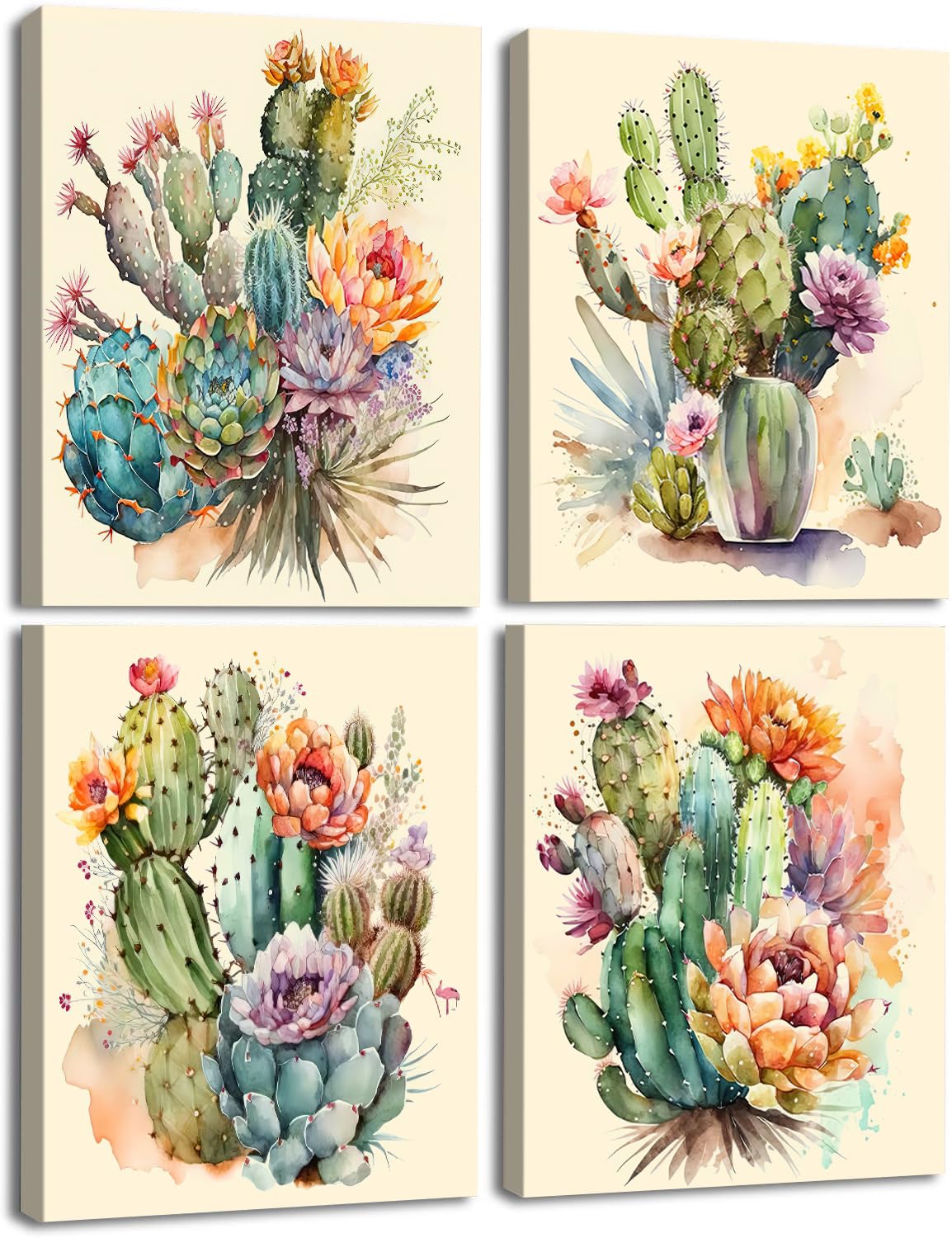 DXOAGXQ Cactus Posters, Canvas Wall Art Cactus Decor,Cacti Botanical Prints,Green Flowers and Plants Bathroom Poster Printing Women's Apartment Office