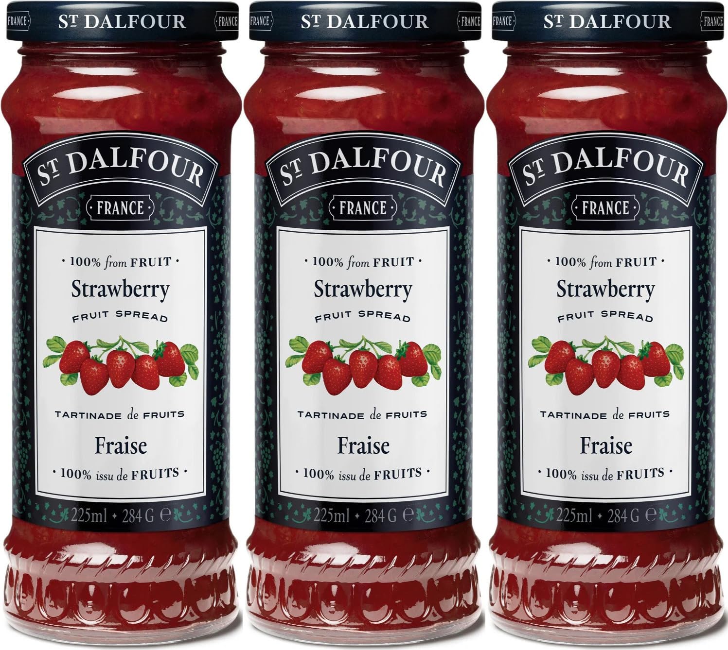 VALUBNDL: St. Dalfour Strawberry Fruit Spread (3-Pack) – 675ml Total (Three 284g / 10oz Jars) – 100% From Fruit All Natural – No Sugar Added – VALUBNDL Signature Bundle - 2