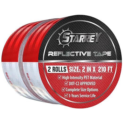 Reflective Tape Outdoor Red White 2 in X 210 FT Waterproof Self Adhesive DOT-C2 Safety Caution Reflector Conspicuity dot Tape for Cars Trailers