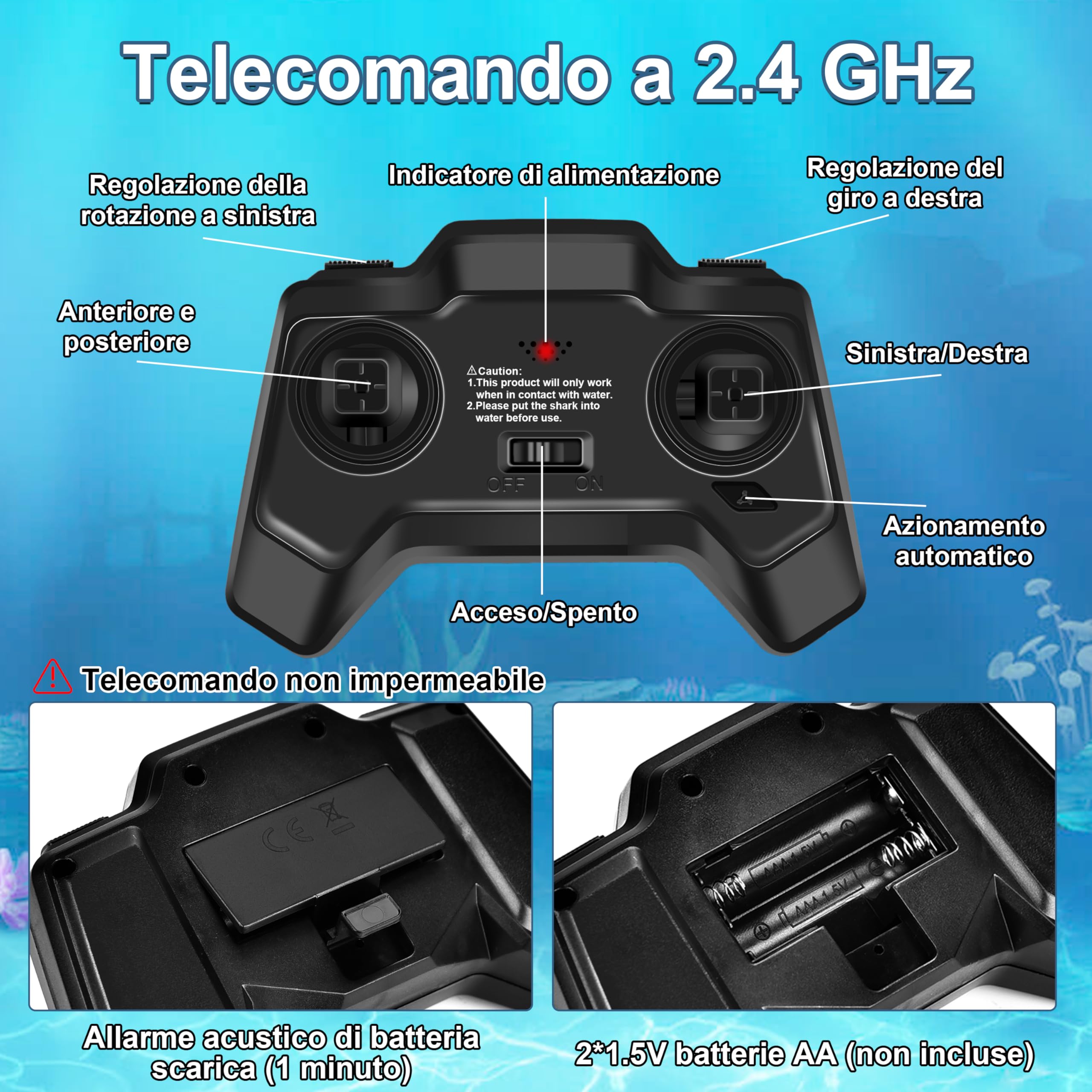 IEEILULU Barca Telecomandata RC Mosasaurus, 2.4GHz Giocattolo Acquatico Telecomandato con Luci, Dinosauro Barca Elettrica Shark con USB, Regalo per Bambino di 8+ Anni (Blu)
