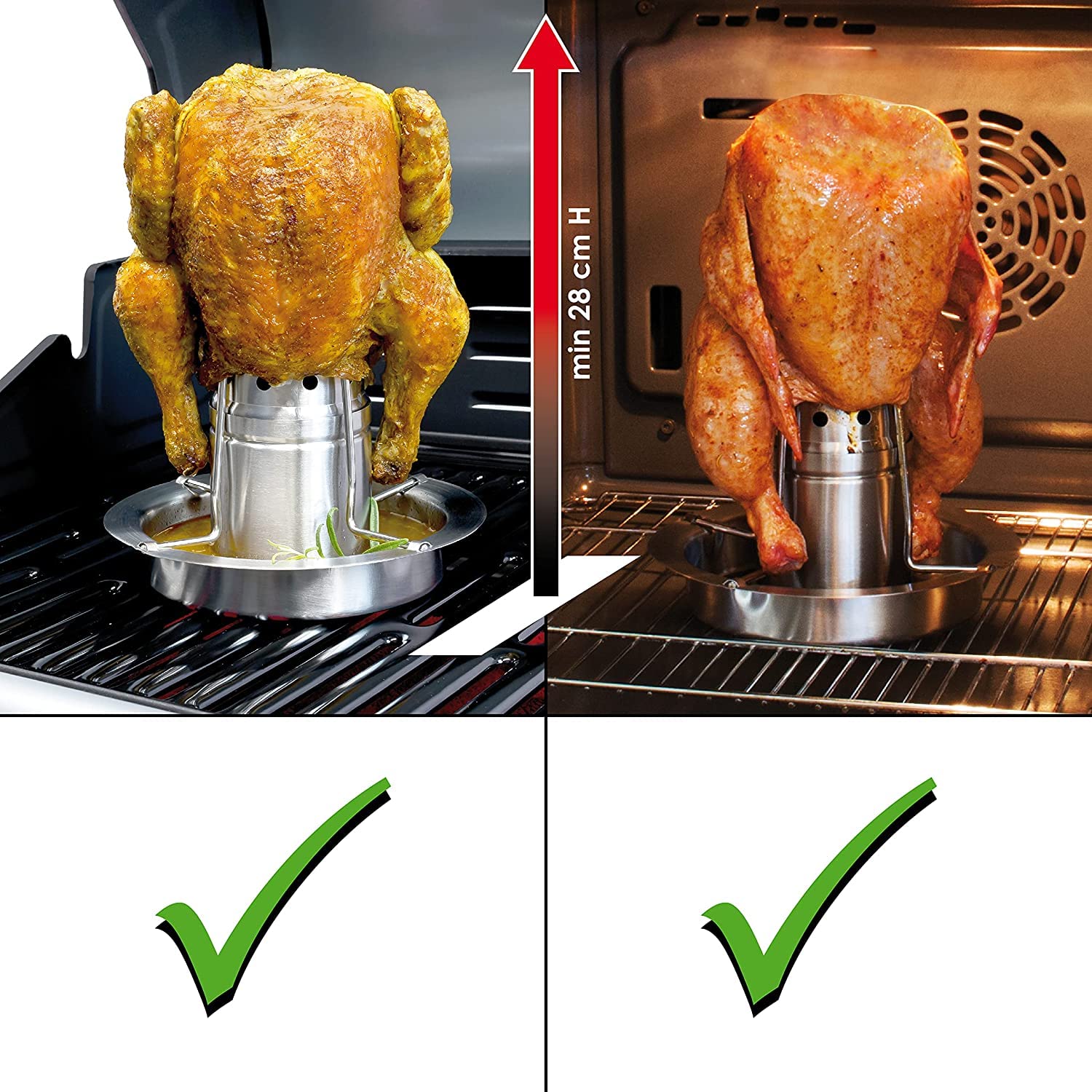 AMOZO Bierdosenhalter für Grill und Smoker – hochwertiger 304 Edelstahl Hühnerhalter – Geflügelbräter mit Aromabehälter (2 Stück)