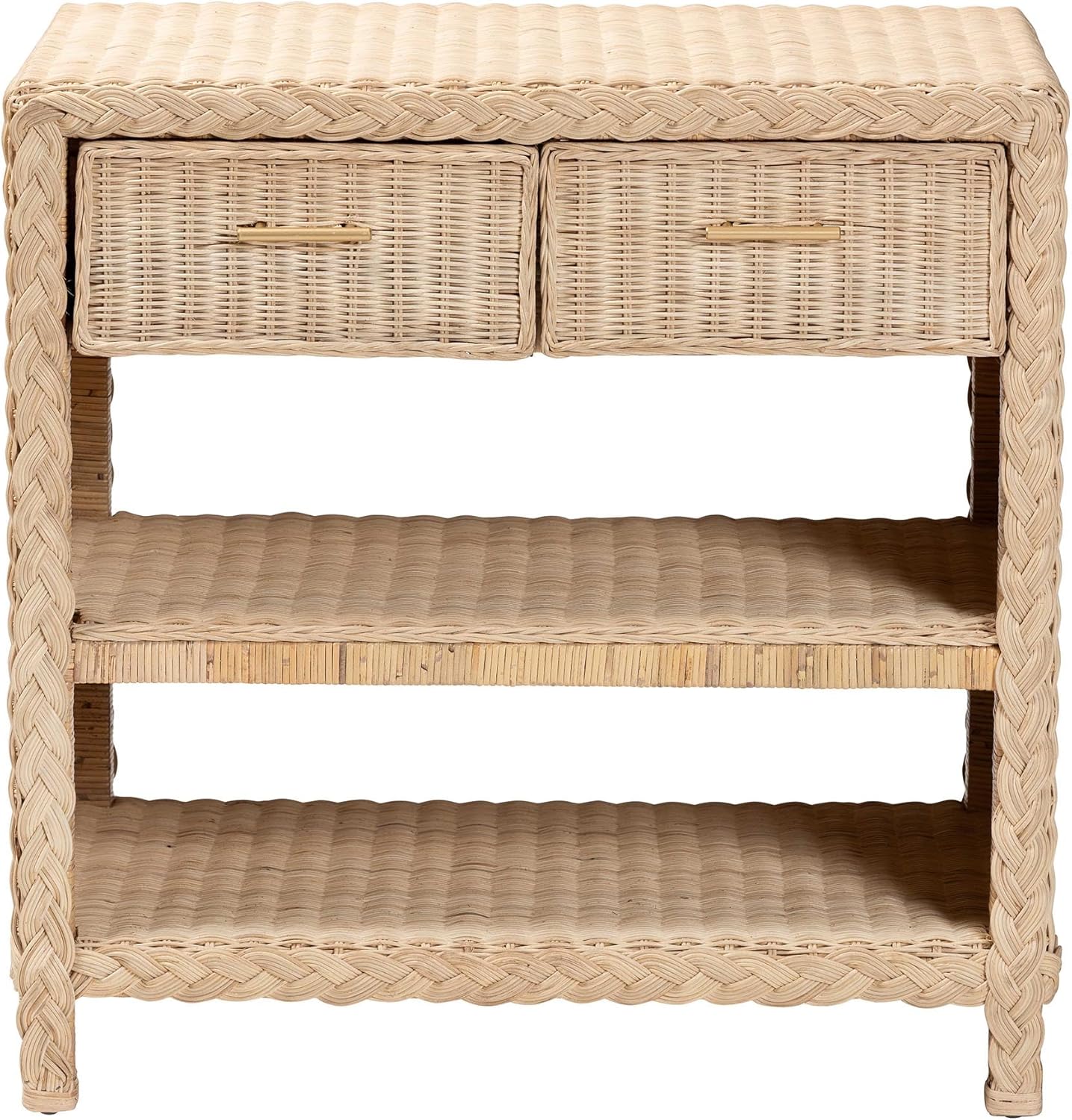 Bali & pari Lanica Japandi Sun Bleached Rattan 2-Drawer Console Table