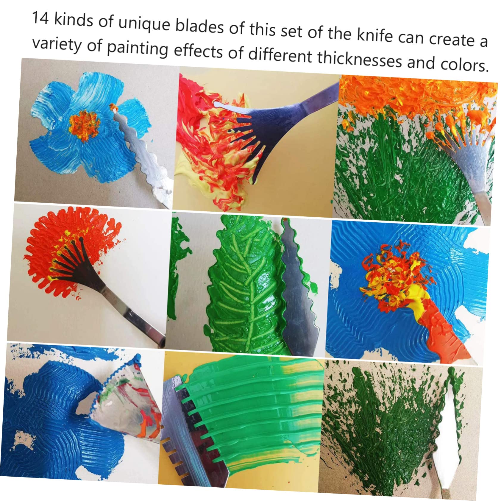 VILLCASE Oil Painting Spatula Set 14pcs Wood Handle Knives Mixing Spatulas Stainless Steel Blades for Artists Hobbyists