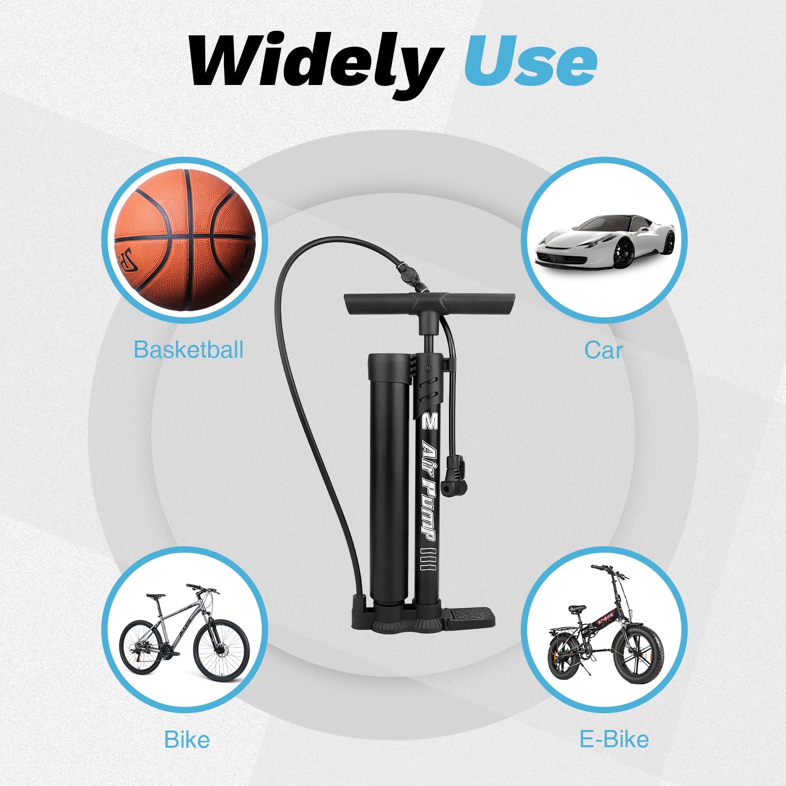 Pompe à pied professionnelle pour vélo avec jauge | Valve Presta et Schrader | pour pneus standard et sans chambre à air | Haute pression 160 PSI | Corps en acier à haute teneur en carbone et