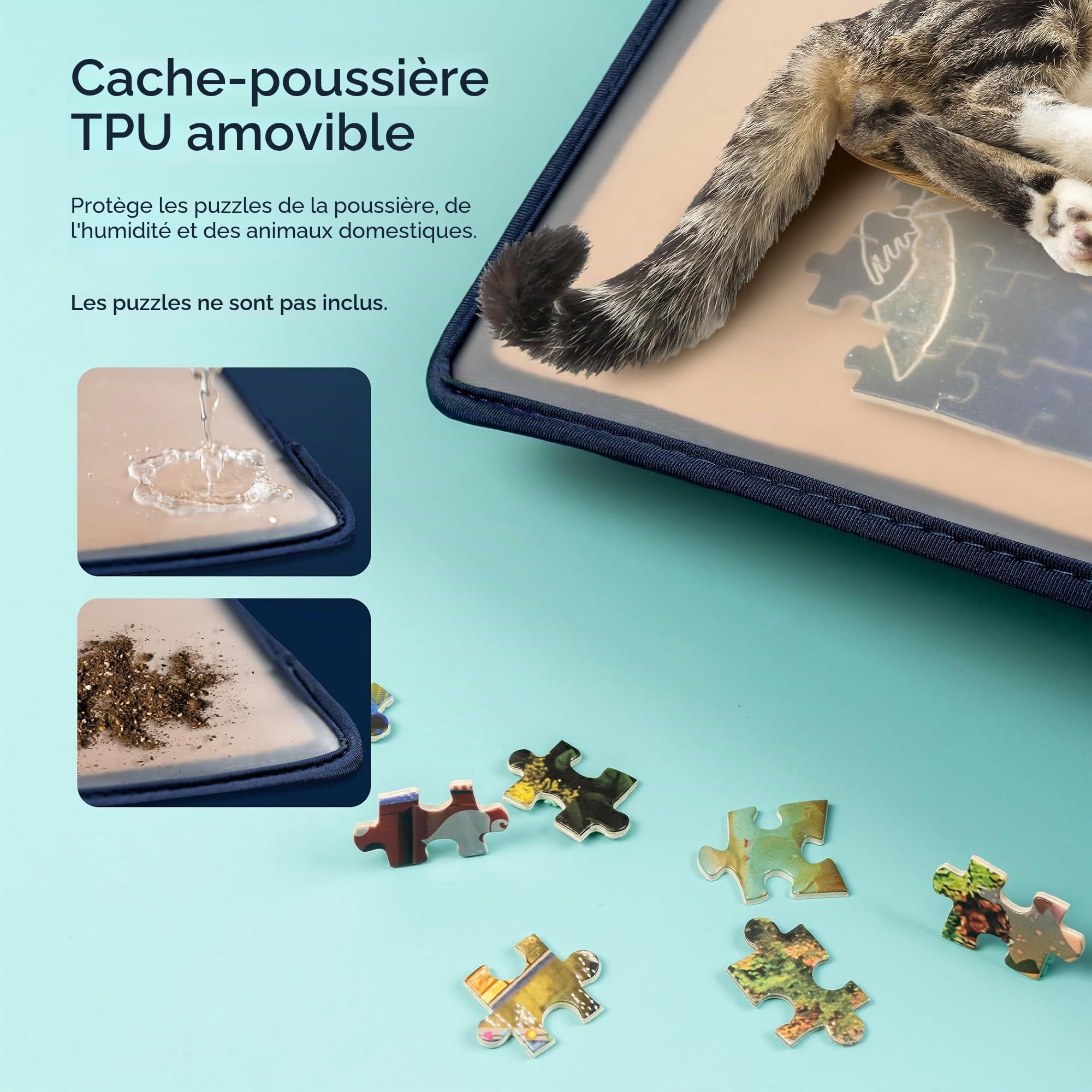 Tektalk Planche puzzle avec 6 plateaux de tri de couleurs - Tapis puzzle portable avec surface antidérapante, couvercle anti-poussière pour le rangement - Jusqu'à 1500 pièces - Kaki