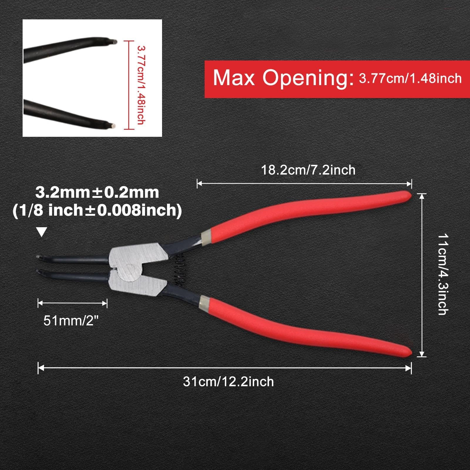 Leontool Pince à circlip externe de 33 cm à usage intensif avec mâchoire courbée de 0,30 cm de diamètre pour l'installation et le retrait de l'anneau de retenue