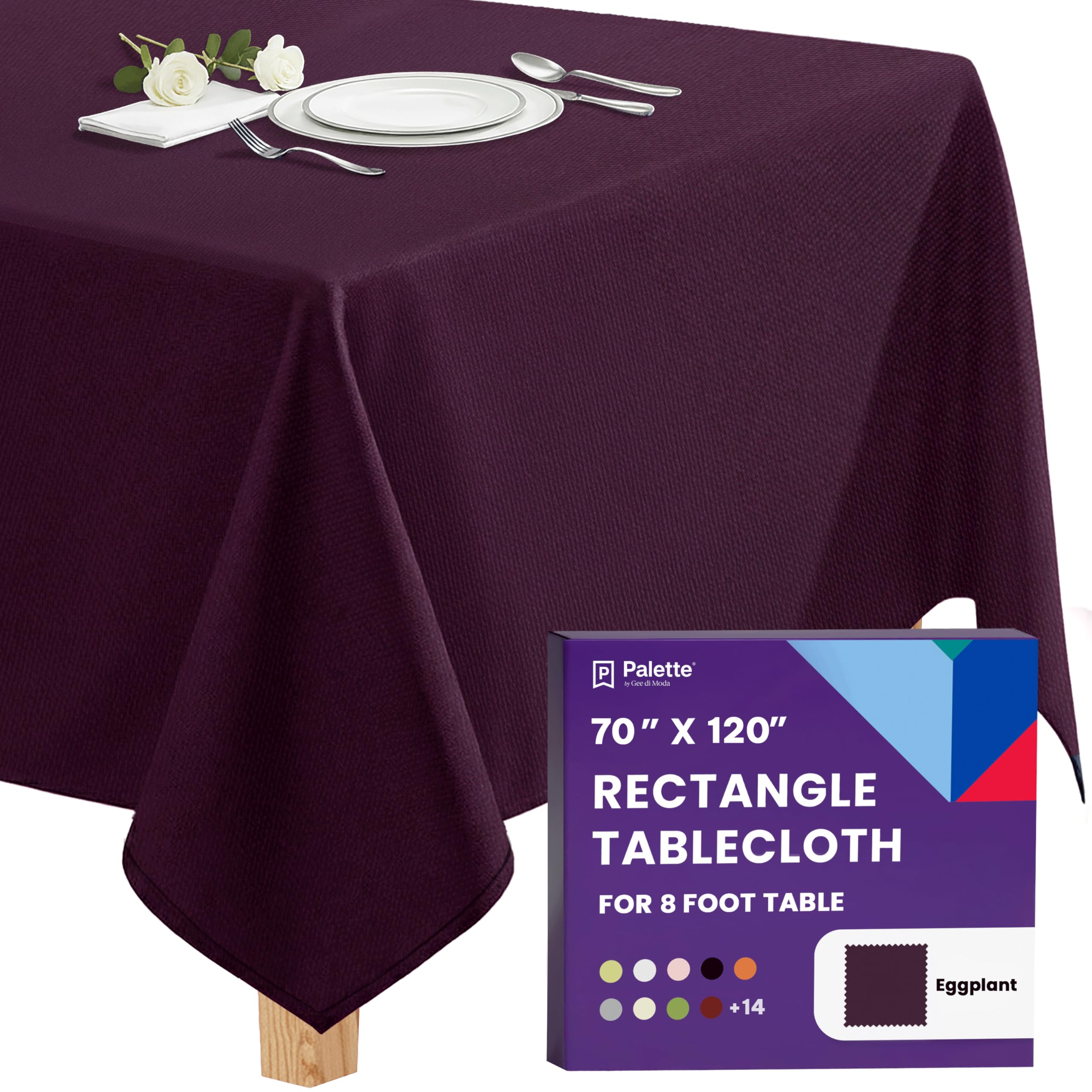 Gee Di Moda Rectangle Tablecloth - 70 x 120 Inch Eggplant Table Cloth for 6 or 8 Foot Rectangle Tables - Heavy Duty Washable Fabric - for Holiday Party, Dinner, Weddings, Baby Shower &amp; Events