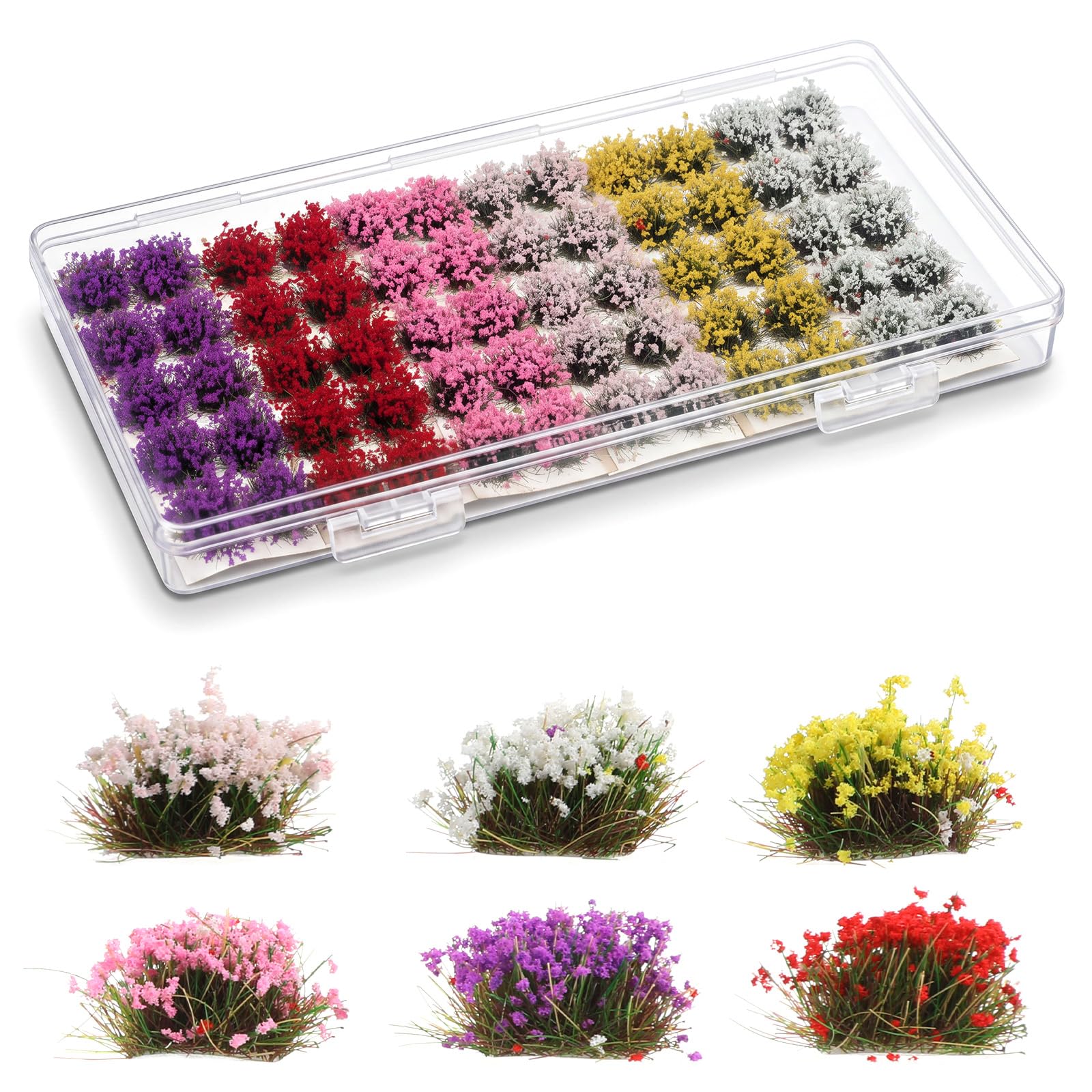 60 Pcs Miniature Plants Colorful Flower Cluster Flower Mini Model Vegetation Groups Static Grass Tufts Miniature Fairy Garden Aritificial Plants for Train Landscape Scenery and Dioramas