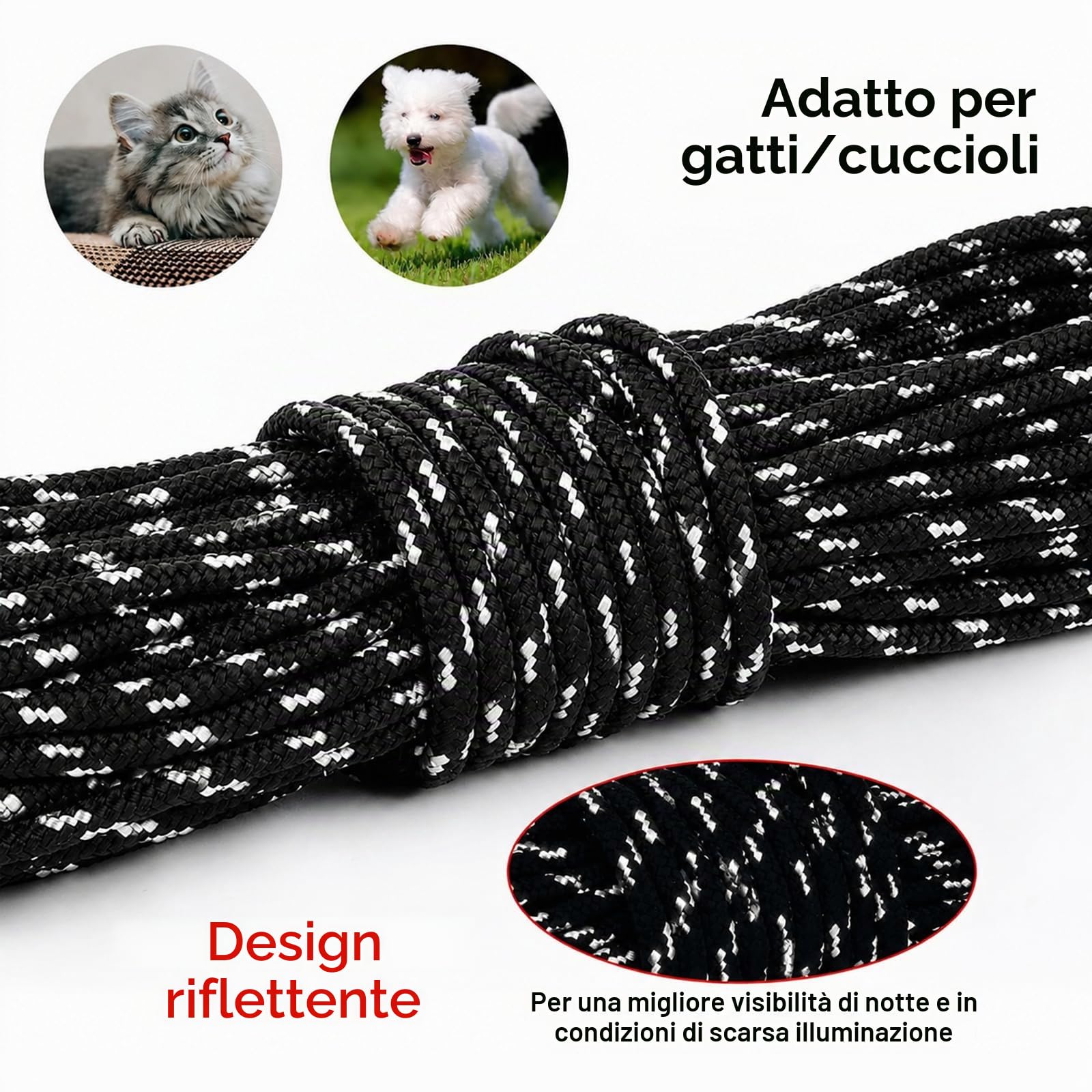Guinzaglio lungo riflettente per gatti, 9 m, a prova di fuga, lungo e sicuro, per gatti, cuccioli, conigli e piccoli animali Nero