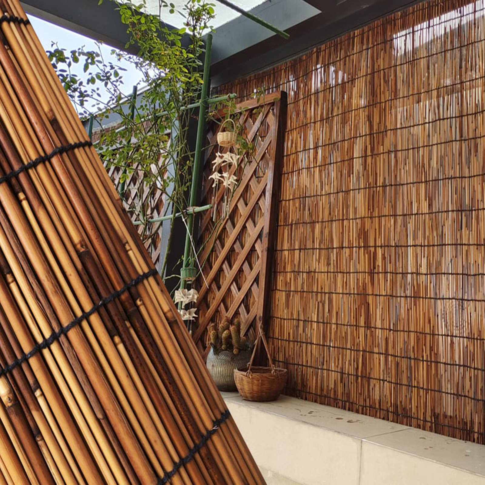 Cercado de Caña Ecológico Natural,Paneles de Valla de Privacidad de jardín,Vallas Decorativas,Tejido a Mano/Sombrilla/Transpirable,Personalizar,para Patio Trasero o Balcón (140x300cm/4.6x10ft)
