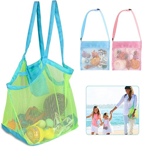 Ebingoo 3 bolsas de malla de playa para juguetes, bolsas de recolección de conchas de mar, bolsas de playa, organizador de juguetes, bolsas de