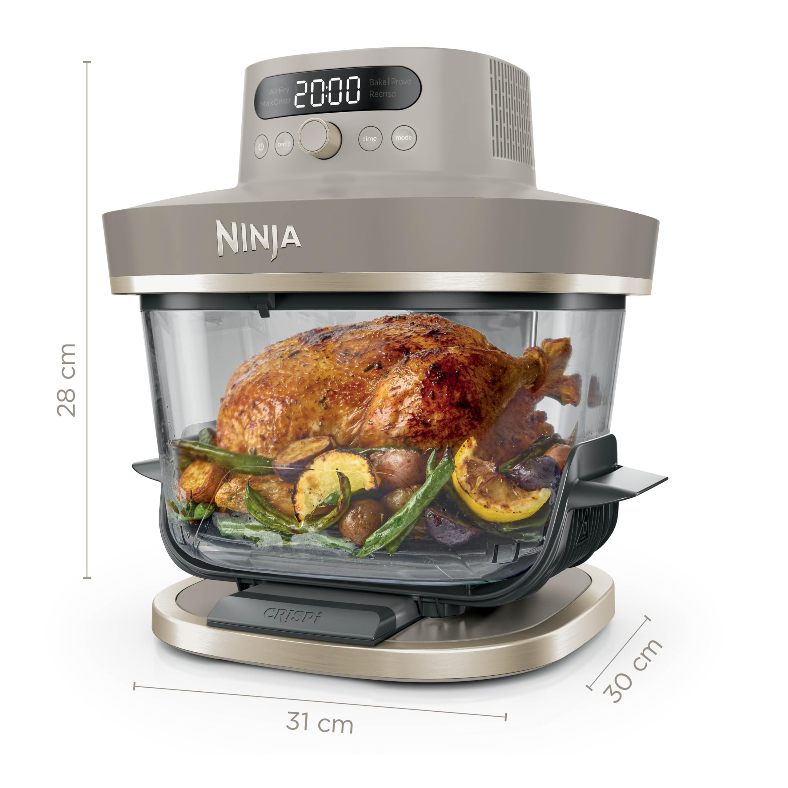 Ninja CRISPi PRO XL, Friteuse sans huile, bols 5,7l et 2,3l AS090EUSD | 5 modes de cuisson prédéfinis, avec contenants en verre CleanCrisp de 5,7 l et 2,3 l, couvercles de rangement, Stone/Or