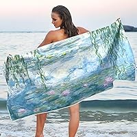 Vista 1 de Toalla de playa, lirios de agua, Claude Monet, pinturas al óleo, flores, 31 x 71 pulgadas, toallas de baño de microfibra de secado rápido, toalla