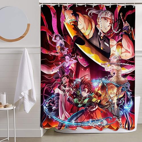 Cortina de ducha de anime con ganchos 70 x 70 pulgadas tela impermeable estampado de manga moderno cortinas de arte abstracto para decoración de baño