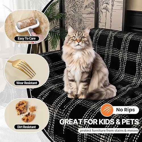 Miniatura 148 de HANDONTIME fundas de sofá beige para sofá, fundas boho de jacquard y corduroy para perros, funda de sofá de felpilla para perros, protector suave