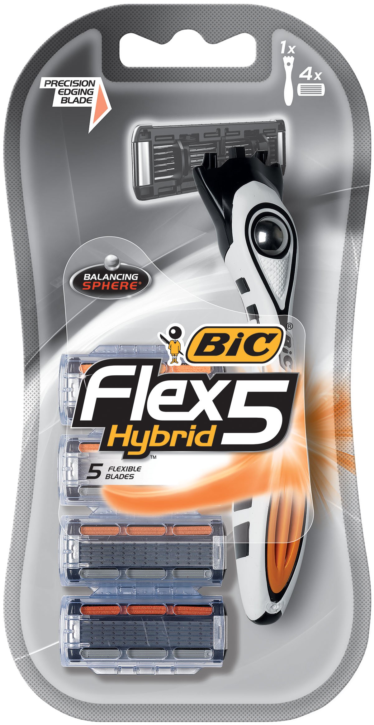 BIC Flex 5 Hybrid Men's 5-Blade Disposable Razor, 1 Handle and 4 Cartridges