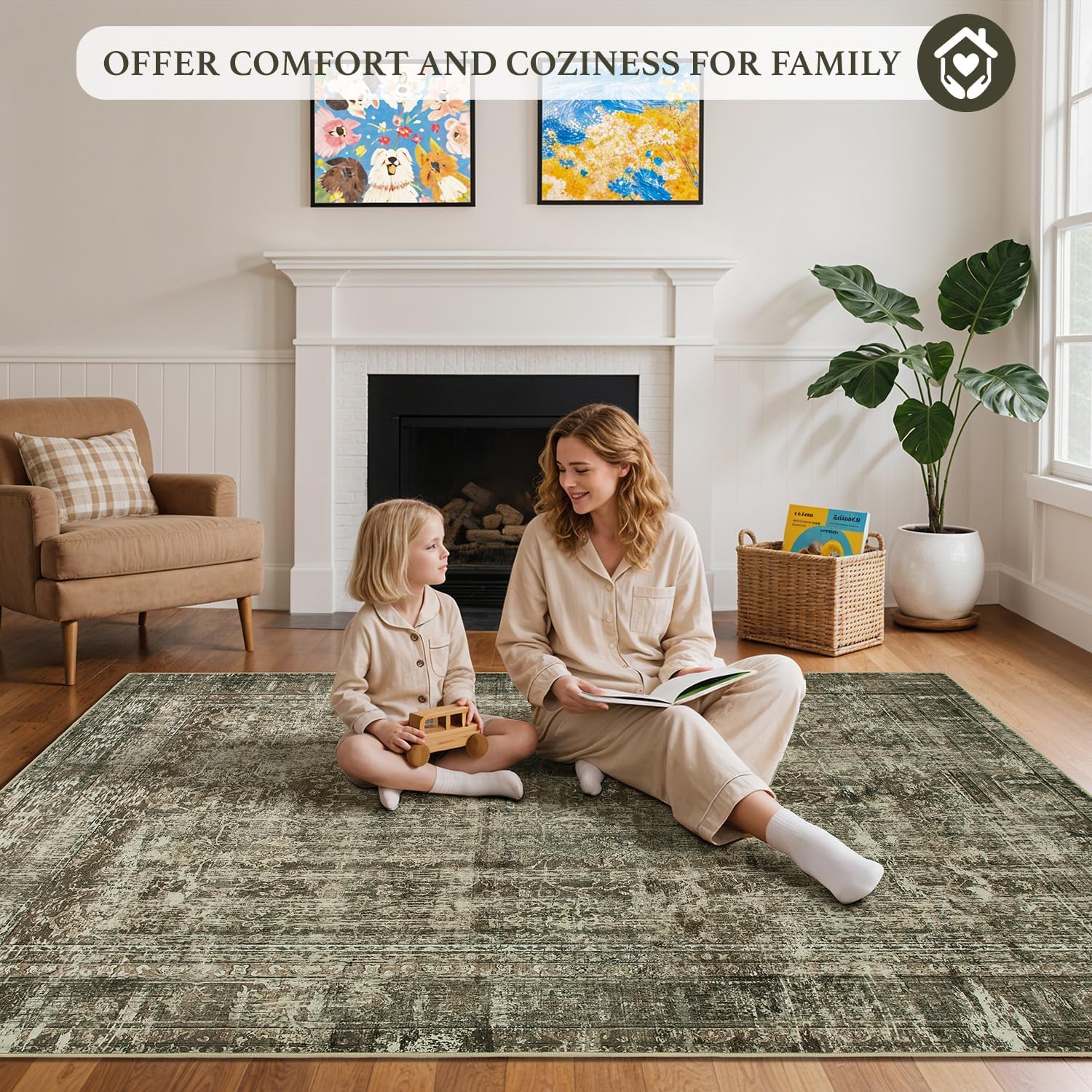 3x5 Area Rugs for Living Room Bedroom, Washable Vintage Non Slip Stain Resistant Floor Dining Room Carpet for Office Entrance Decor, Taupe