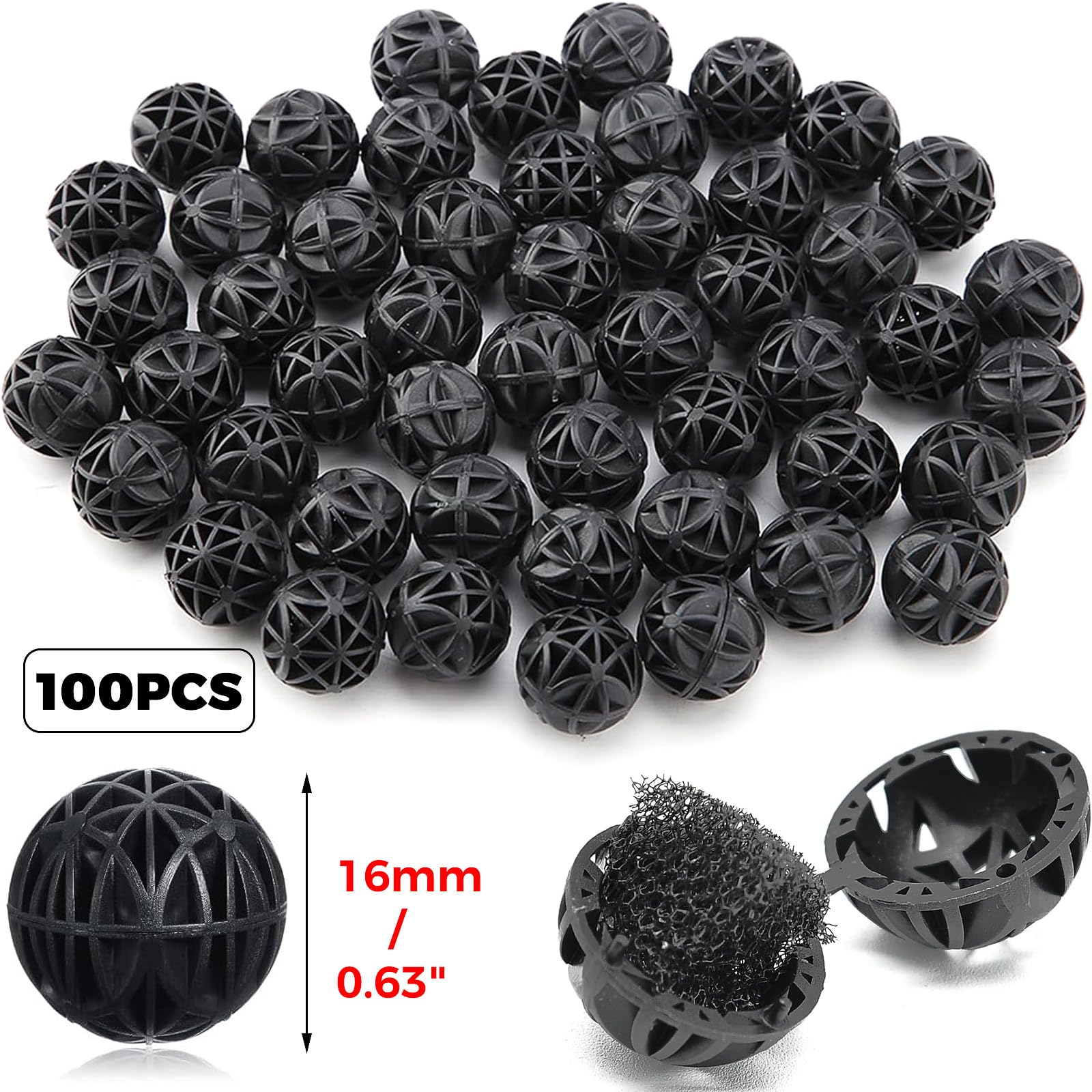 Palline Filtranti Biologiche 100 Pezzi 16 mm Bioballs per Pulizia Acquario Bio Filtro Poroso