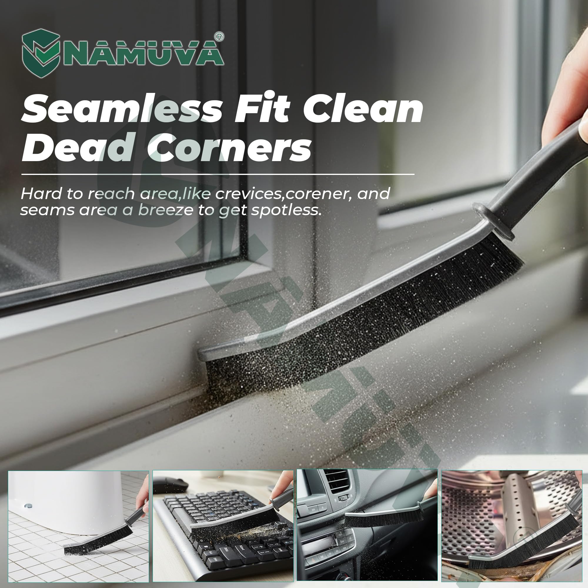 NAMUVA Hard Bristle Crevice Cleaning Brush - Multipurpose Gap Scrubber for Kitchen, Bathroom, Window Tracks, Grout & Tile | Household Corner Cleaning Tool (5 Set Brushes) 3