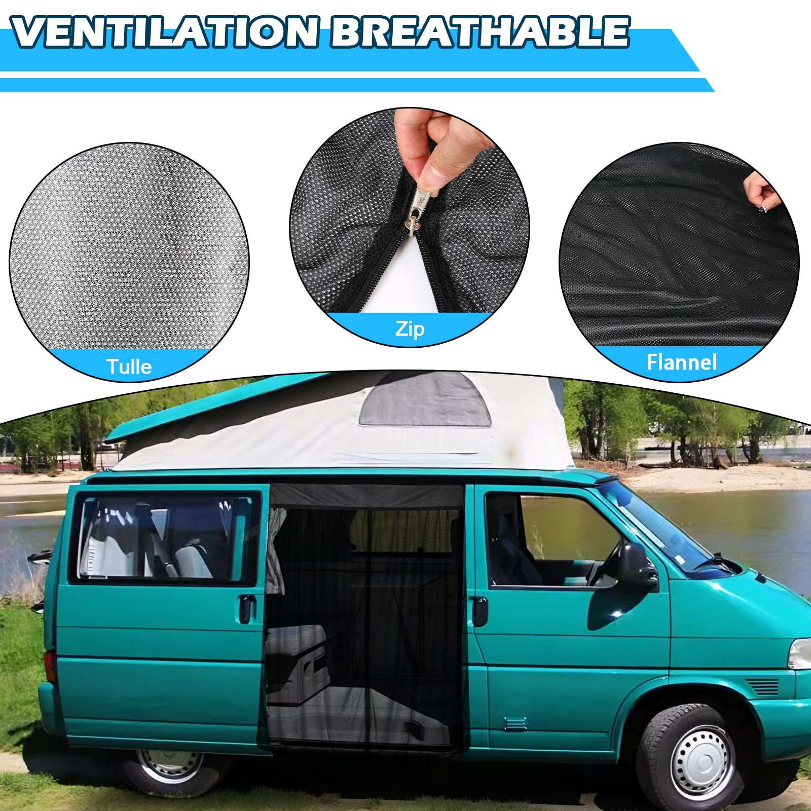 Magnetisches Insektennetz für VW T4 1990-2003, Schiebetür Insektenschutz mit 4-seitigen Magneten für Camping