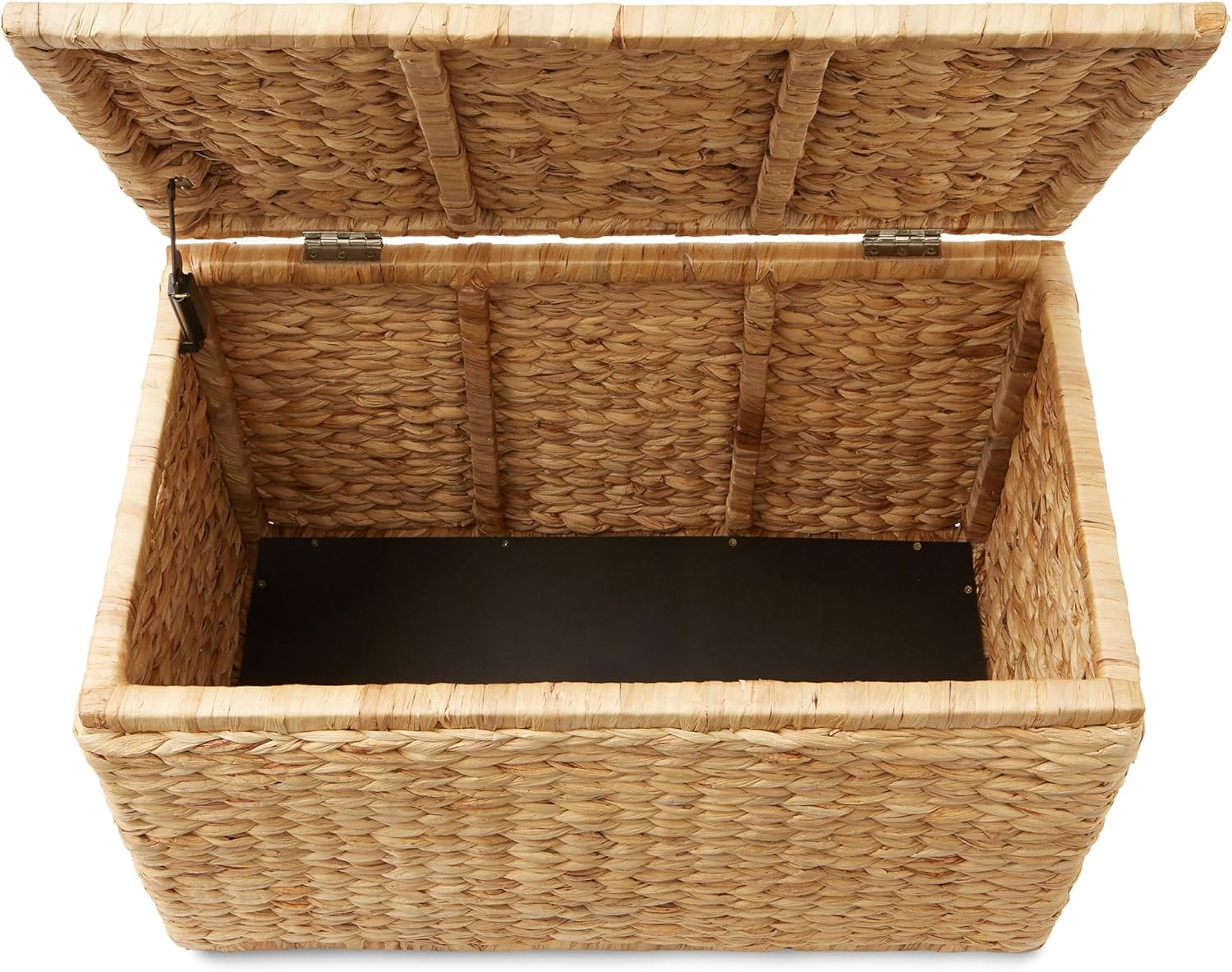 Casafield 30" Storage Chest with Lid, Handles, and Safety Hinge - Natural, Water Hyacinth Wicker Storage Trunk for Entry Way, Living Room, Bedroom