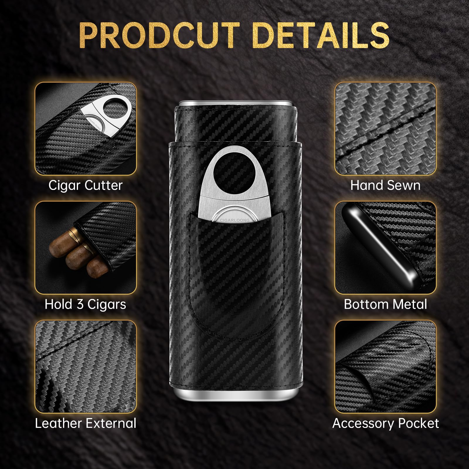 Etui à cigares en Cuir avec Coupe-cigares en Acier Inoxydable, étui à cigares Portable en Cuir pouvant contenir 3 cigares, étui à cigares de Voyage pour l'extérieur (Brun)