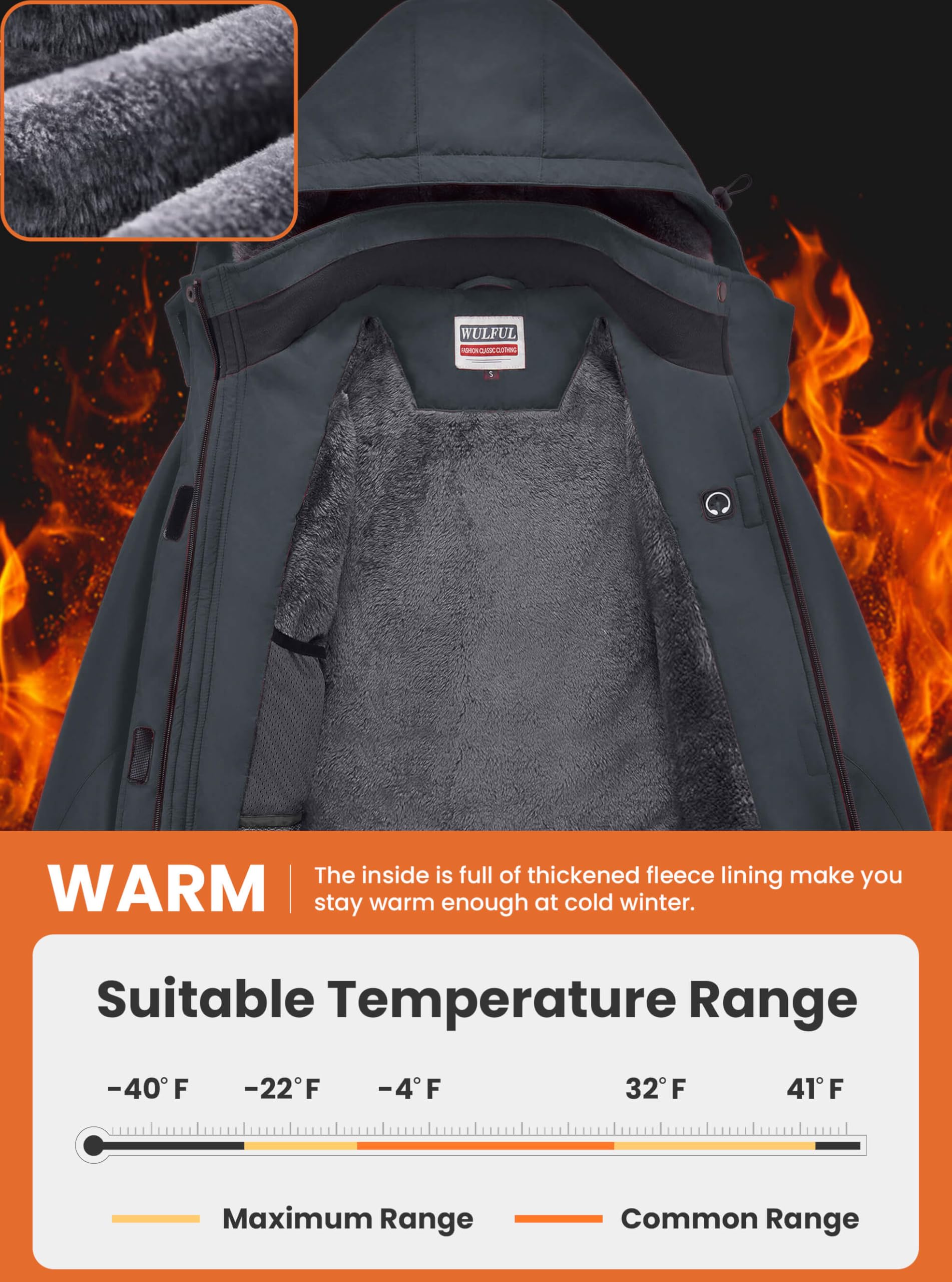 WULFUL Women’s Waterproof Snow Ski Jacket Mountain Windproof Winter Coat with Detachable Hood