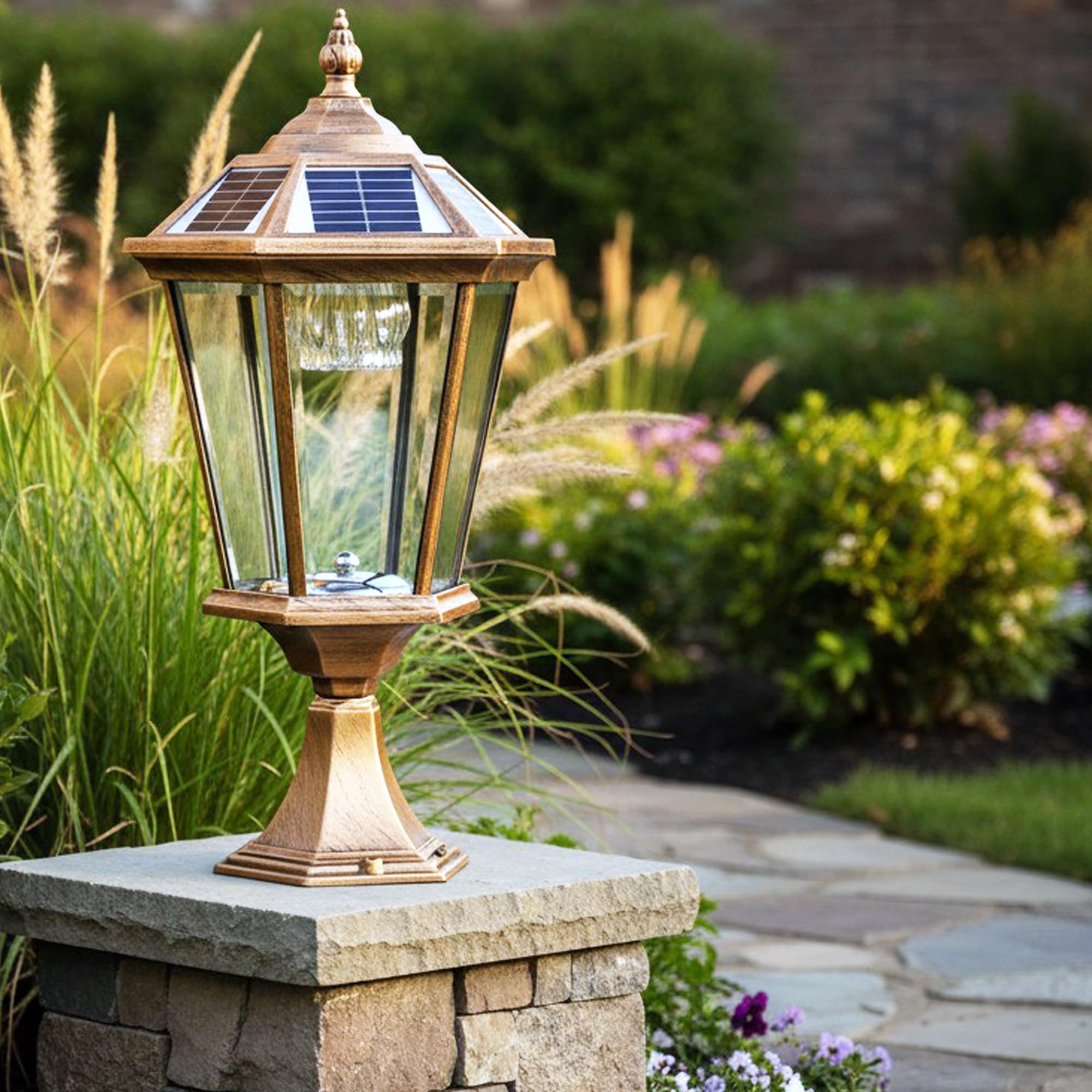 Arnusa Solar Sockelleuchte klassisch Außenleuchte Gartenleuchte Solarlampe Solarleuchte kabellos Duo Color Gartenlaterne warmweiß und kaltweiß Aluminium Glas