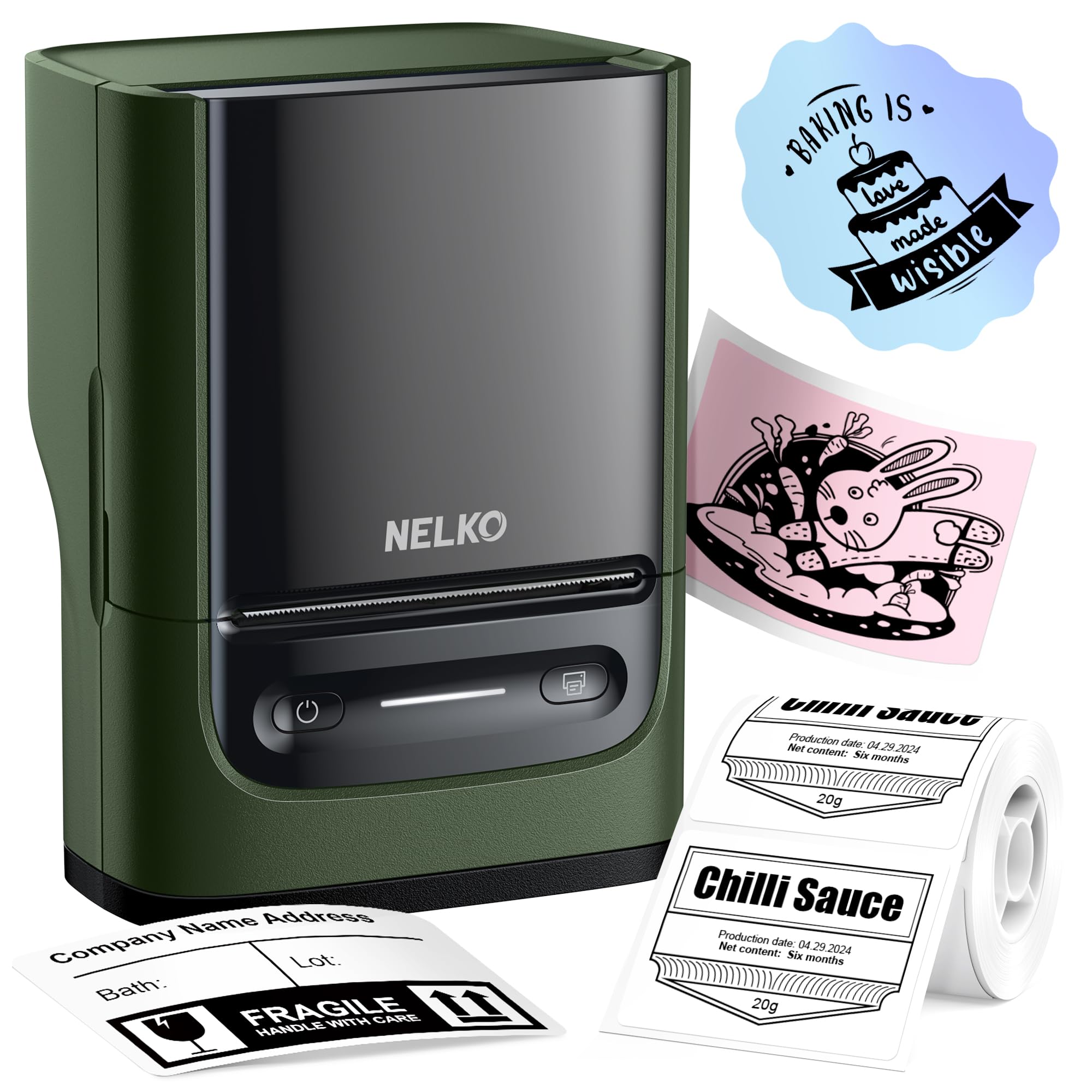 NelkoLabel Maker Machine with Tape, PM220 Bluetooth Label Printer, 2 Inch Portable Thermal Printer for Small Business, Address, Logo, Clothing, Sticker Maker for Phones & PC, Deep Green