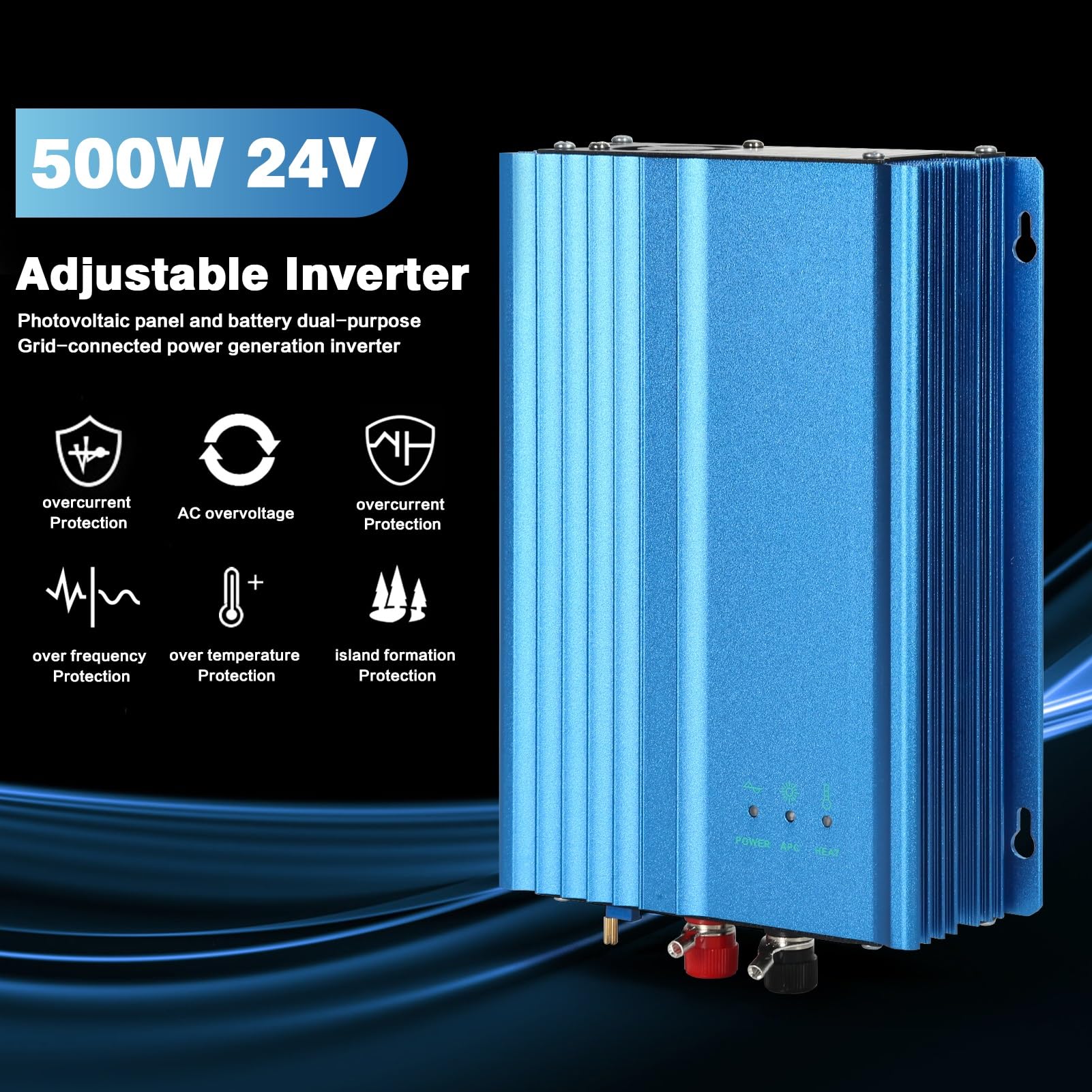 Jadeshay Inverter Solare,500W Grid Tie Inverter MPPT Micro Inverter DC 26V-42V per Pannelli solari e Scarico della Batteria a 24V,Pure Sine Wave Uscita 30W-250W Potenza Regolabile