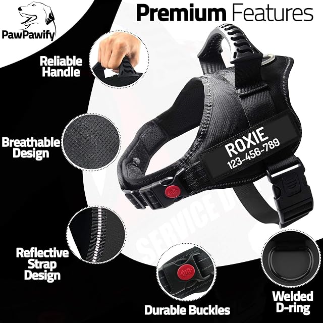 Foto 3 de 6 de PawPawify Arnés para perro personalizable con nombre y número de teléfono. Chaleco resistente para mascotas…